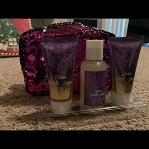 Bath set with purple bag